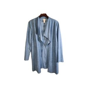 Women Chico Faux Suede Snake Pattern Blue River Topper Jacket Size 1 See Meas